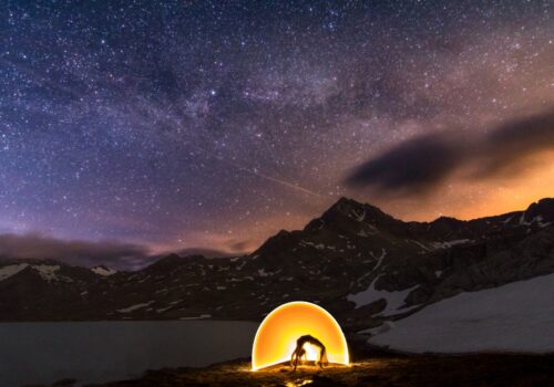 Light painting at Gavia Pass in the North of Italy between Alps